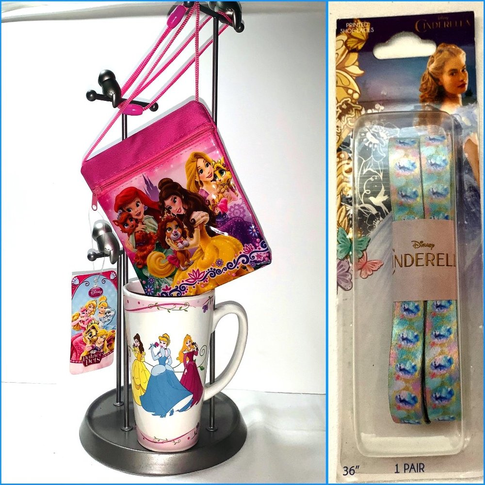 Cute Disney Princess Accessories LOT Gibson Mug Purse Cinderella Shoelac…